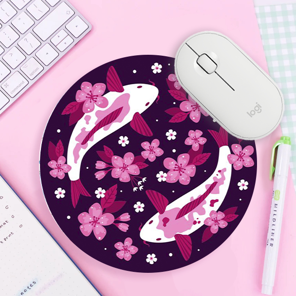 Mouse Pad Carpas Yin Yang Redondo Rosa