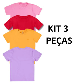 Kit 3 Camisetas infantis de menina Algodão Em Cores Lisas - Camisetas de menina sortido em Oferta na Shopee