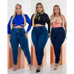 Kit 2 Calças Feminina Plus Size Jeans Skinny Cintura Alta Com Lycra Levanta Bumbum Lançamento