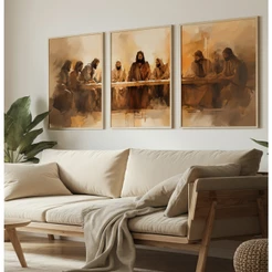 Quadro Santa Ceia Grande Kit 3 Quadros Decorativos Com Moldura Quadro Cristão Religioso Abstrato