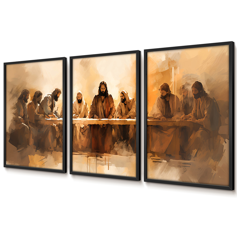 Quadro Santa Ceia Grande Kit 3 Quadros Decorativos Com Moldura Quadro Cristão Religioso Abstrato · foto 2