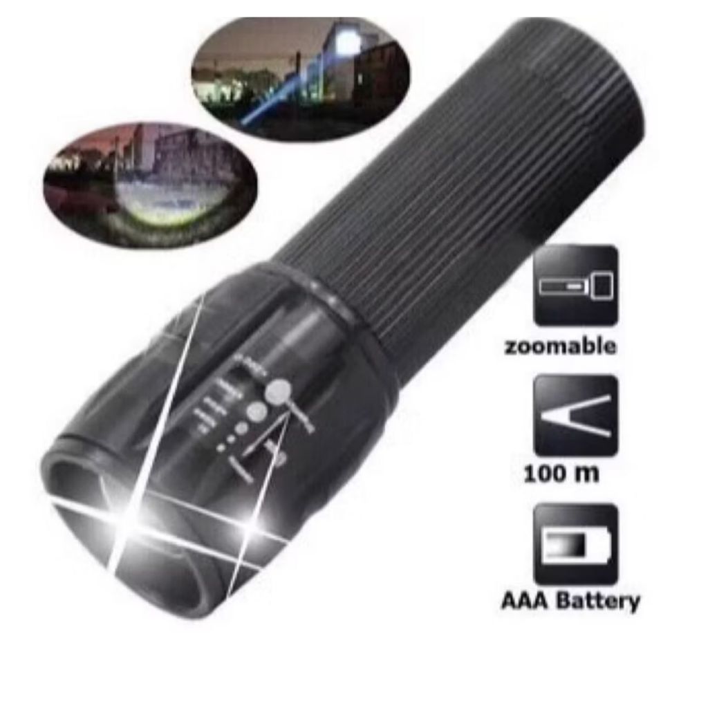 Lanterna Tática LED Q3 com Zoom, 3 Modos, Pilha AA, Portátil para Camping e Esportes C30 1106