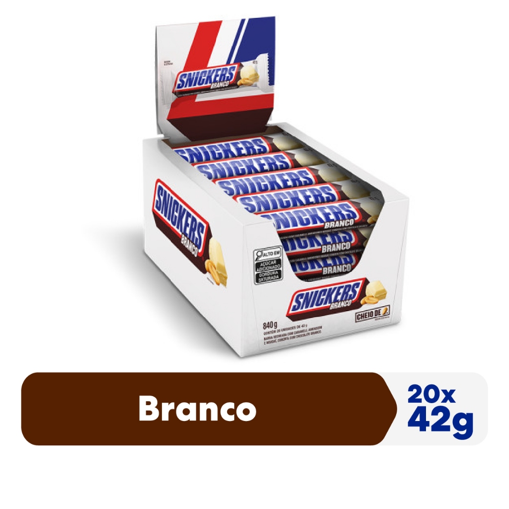 Chocolate Snickers Branco 20 Unidades de 42g em Oferta na Shopee
