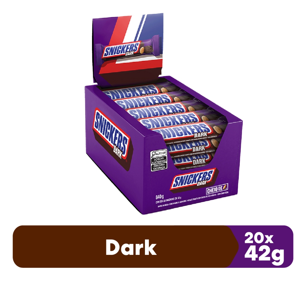 Chocolate Snickers Dark 20 Unidades de 42g em Oferta na Shopee