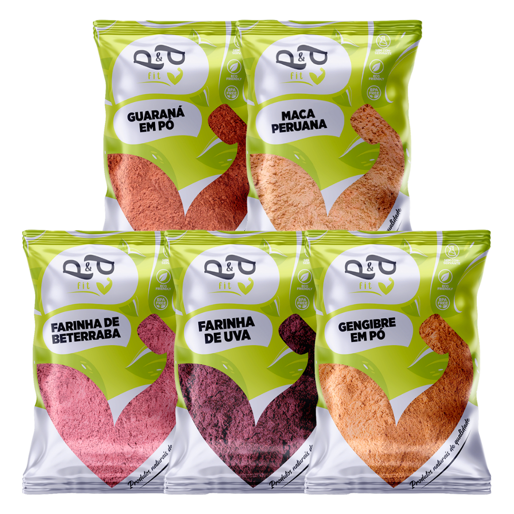 Kit Pré Treino Natural - Guaraná Gengibre em Pó Farinha de Beterra Uva Maca em Oferta na Shopee