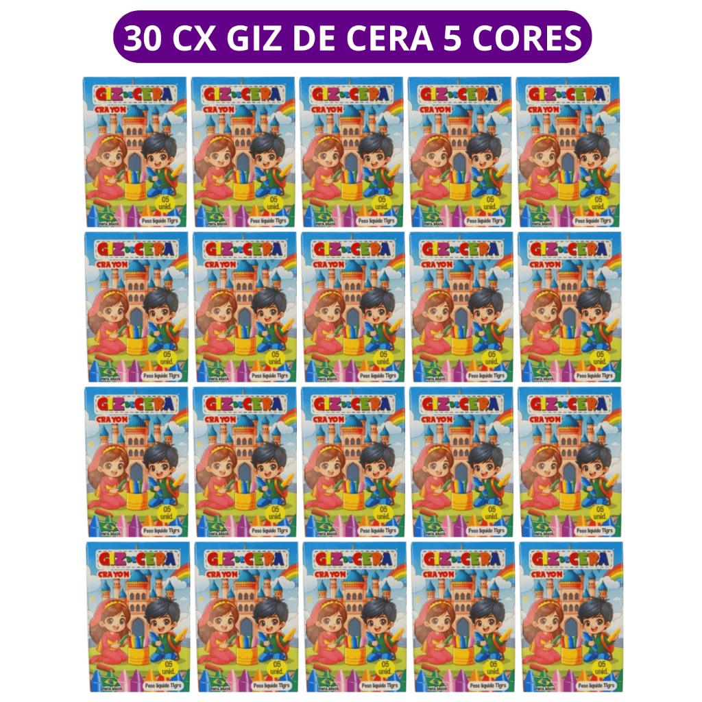 30 cx Mini Giz de Cera 5 Cores P/ Kit Festa Lembrancinha Artesanato Infantil em Oferta na Shopee