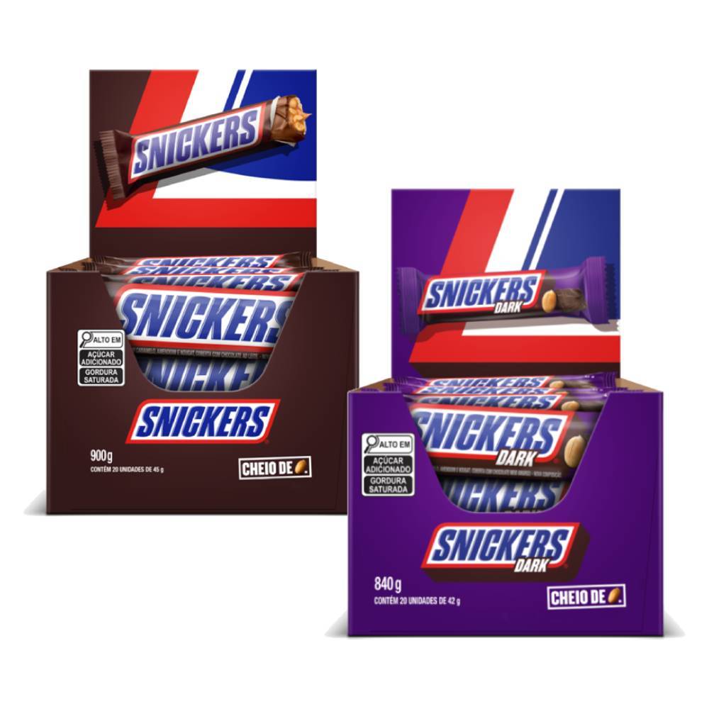 Kit 2 Caixas Chocolate Snickers Original 45g e Dark 42g - Food & Beverages
