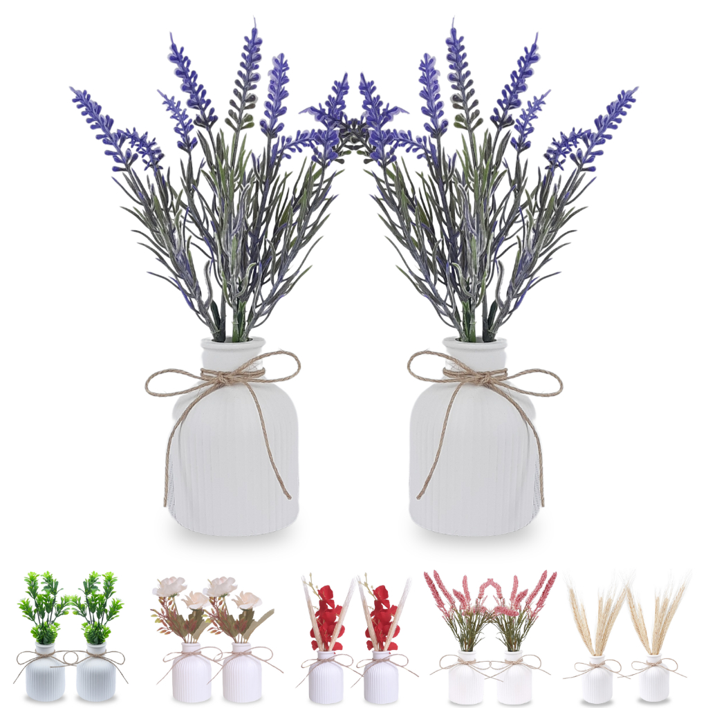 Kit 2 Arranjos Com Vasos de Gesso Planta Artificial Decorativa