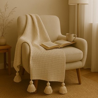 Manta Sofa Pompom 1,40M X 1,40M algodão xale sofa decorativo peseira rústica