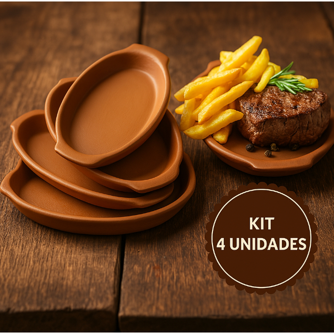 Kit 4 Travessas De Barro Artesanais Para Petiscos Boteco Bar em Oferta na Shopee