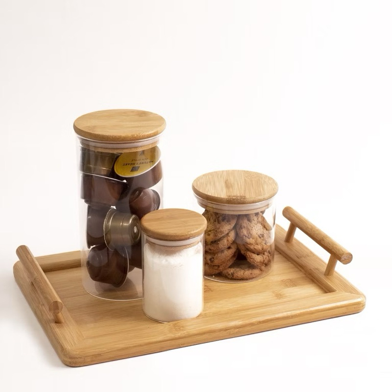 Kit Café 4pçs Bandeja E Potes Mantimento 380/600/1000ml