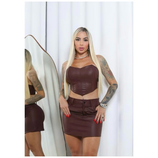 saia feminina em courino saia couro moda feminina tendência 2025