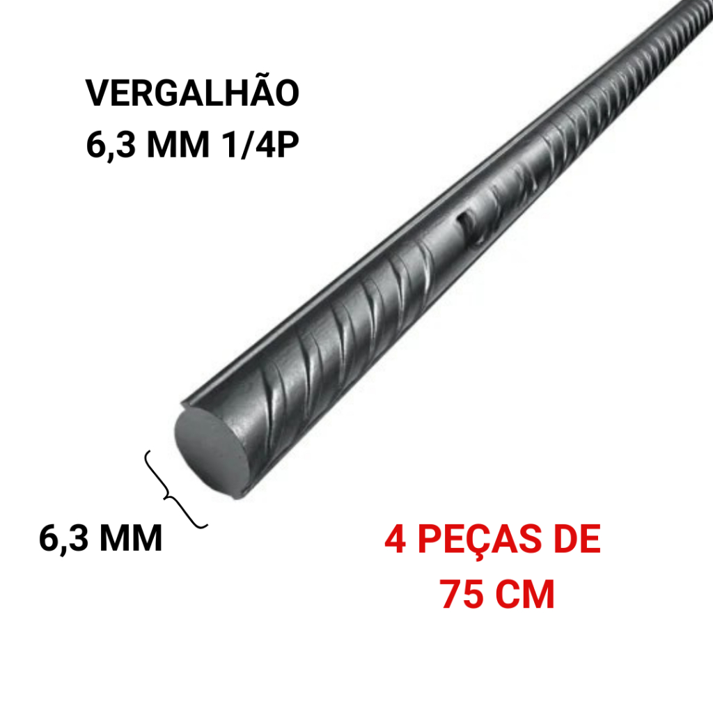 VERGALHAO 6,3MM 1/4P - 4 PEÇAS DE 75 CM