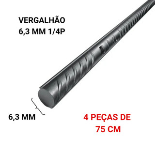 VERGALHAO 6,3MM 1/4P - 4 PEÇAS DE 75 CM