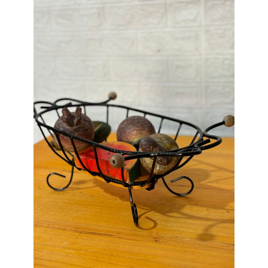 Fruteira Oval Rústica De Mesa E Bancada Em Ferro e Madeira Organizador Para Frutas  Promoção em Oferta na Shopee