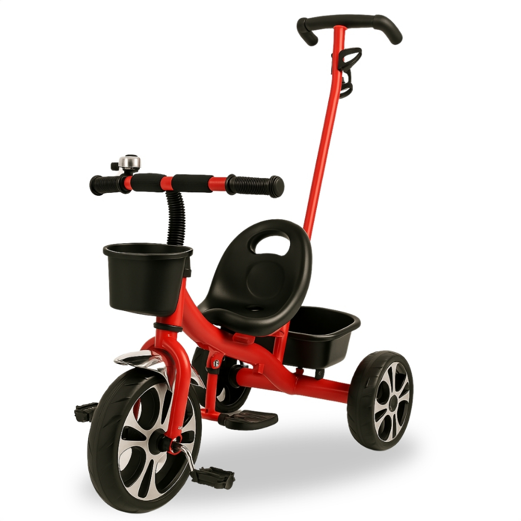 Triciclo Infantil Luxo Com 02 Cestinhas e Sininho Haste Direcionável Para Crianças Brinq Kids - Mom & Baby