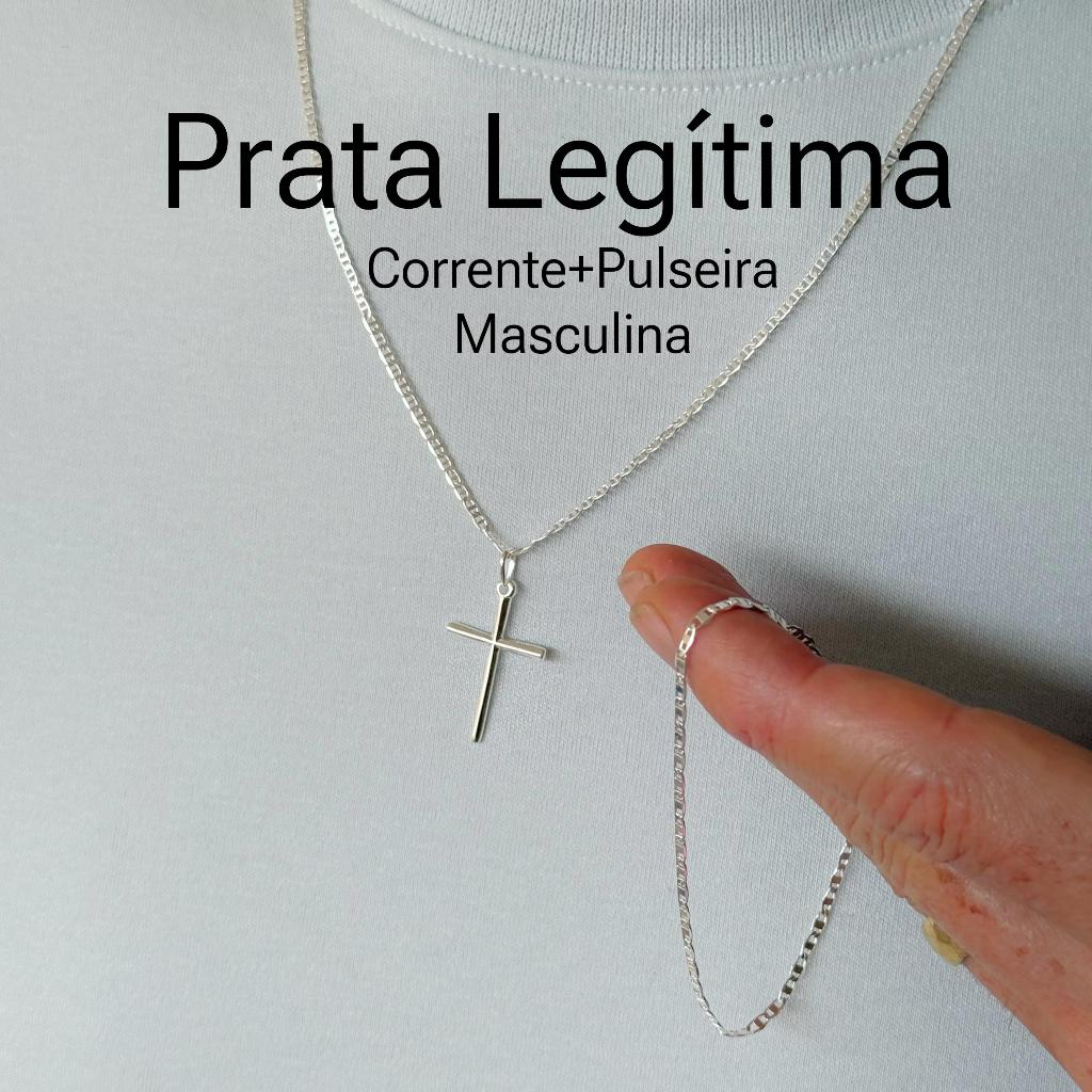 Corrente Piastrini Prata 925 Legítima Masculina + Pingente Cruz+ Pulseira Acabamento Premium em Oferta na Shopee