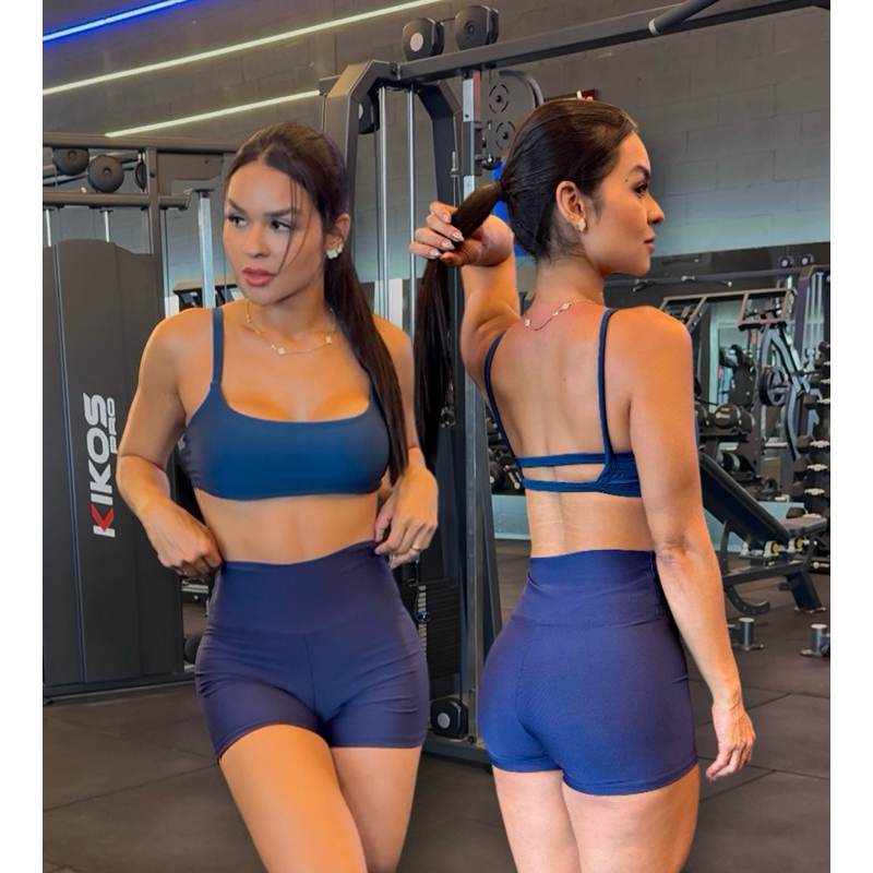 CONJUNTO FITNESS BLOGUEIRA SHORT CURTO E TOP CROPPED ABERTO NAS COSTAS NUA ROUPA DE ACADEMIA  SEM TRANSPARÊNCIA