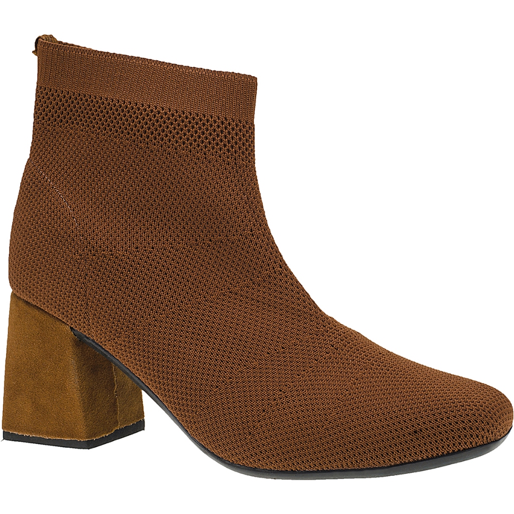 Bota Feminina Knit Meia Salto Grosso Bico Quadrado Médio