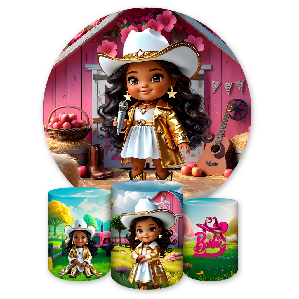 Capa de Painel Redondo + 3 Capas de Cilindro Sublimados Tema B. Girl