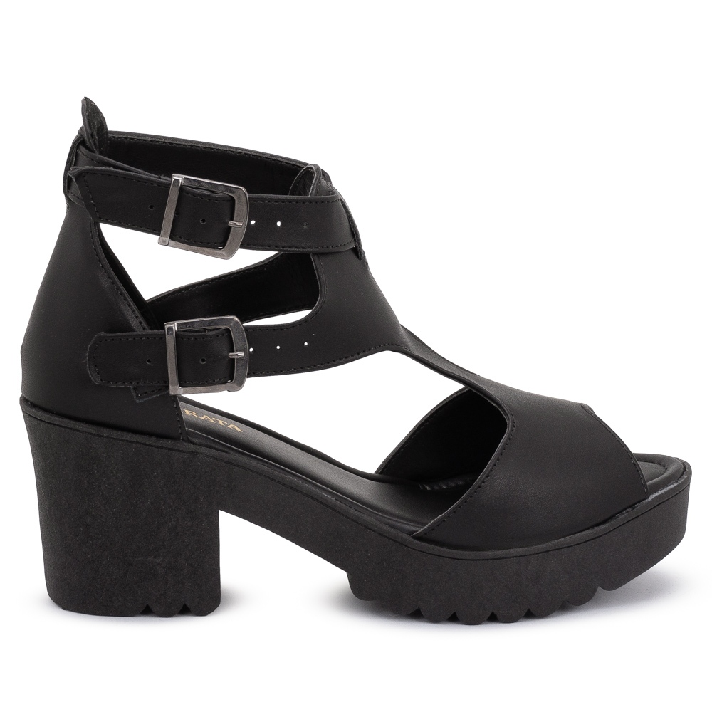 Sandália Feminina Sola Tratorada Plataforma Salto Grosso Bico Aberto Super Leve Confortável Ref: 9001