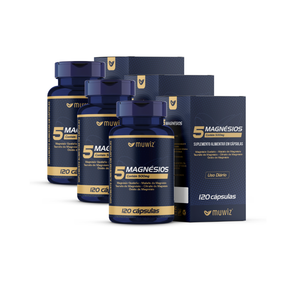 5 Magnésio 120 Cápsulas 500mg Magnésio 5 em 1 - 3 Unidades