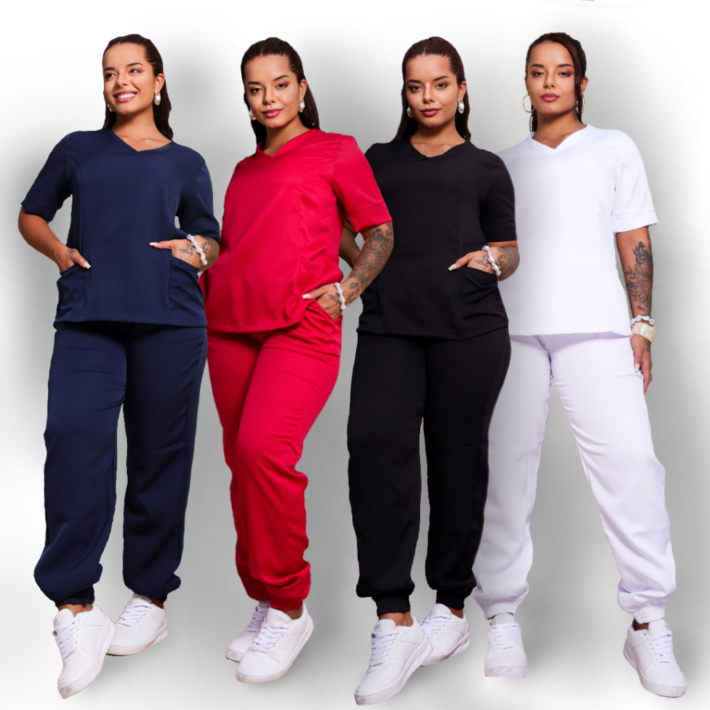 Conjunto Scrub Jogger Pijama Plus Size Hospitalar feminino Tecido Gabardine Uniforme Enfermagem Odontologia Veterinária