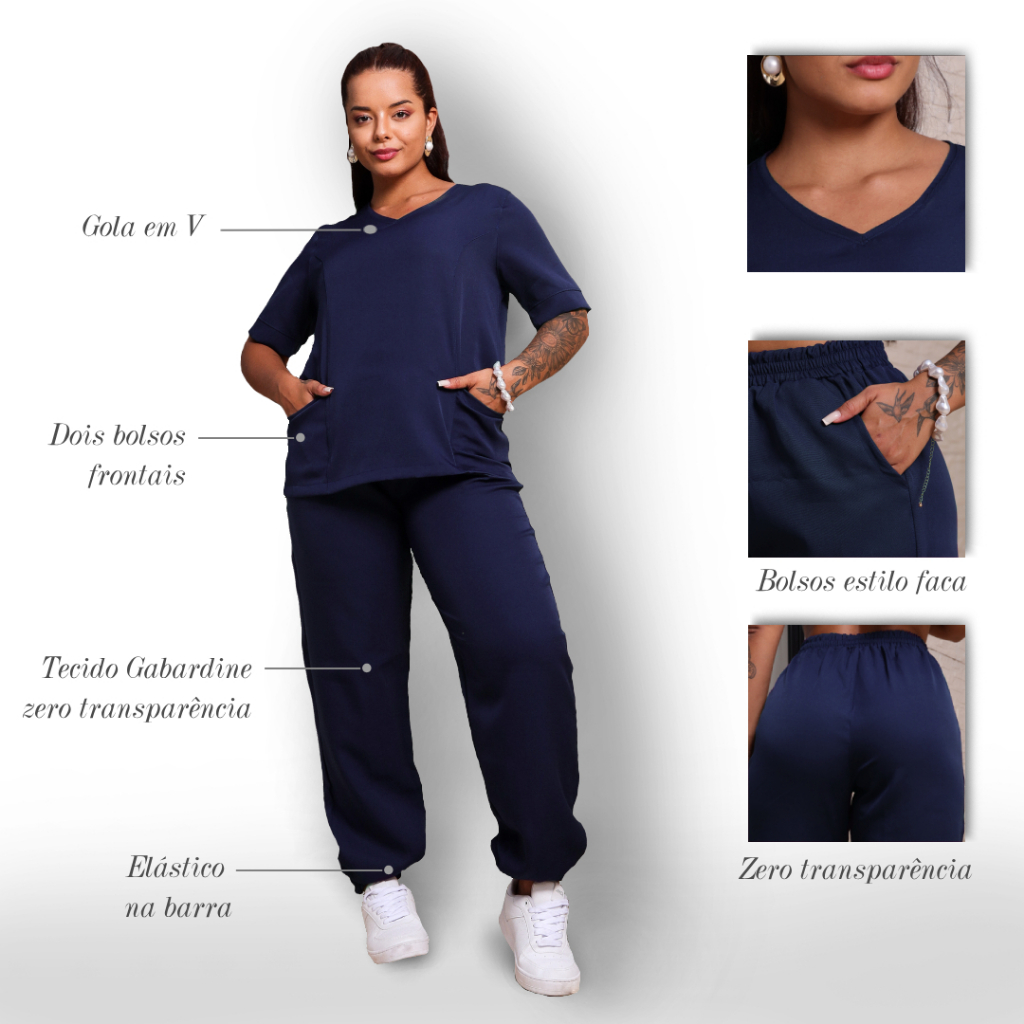 Conjunto Uniforme Jogger Hospitalar feminino Scrub Tecido Gabardine Enfermagem Odontologia Veterinária Pijama Plus Size