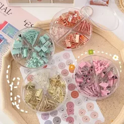 Kit Escritório Clips Alfinete Prendedor Tons Metálicos Kit Office Papelaria Escolar Fofo Grande