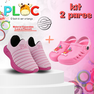 2 PARES INFANTIL- TÊNIS COLORS MENINA + BABUCHE (BAB58 ROSA TIK TOK)