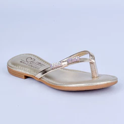 Sandália Rasteira Infantil Kidy Flat Ouro Laço Strass Anatômico Com 2 Pulseiras Delicada Menina