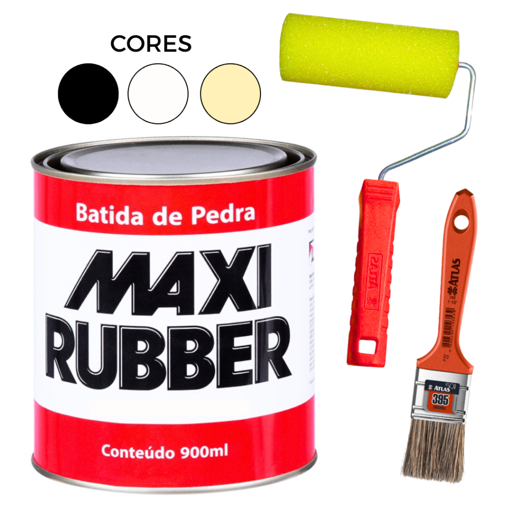 Kit Batida De Pedra 900ml + Rolo + Pincel Tinta Emborrachamento Maxi Rubber em Oferta na Shopee