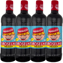 Kit 4 Xarope de Groselha Vannucci Zero Açúcar 920ml Recomendado Para Diabéticos Milkshake