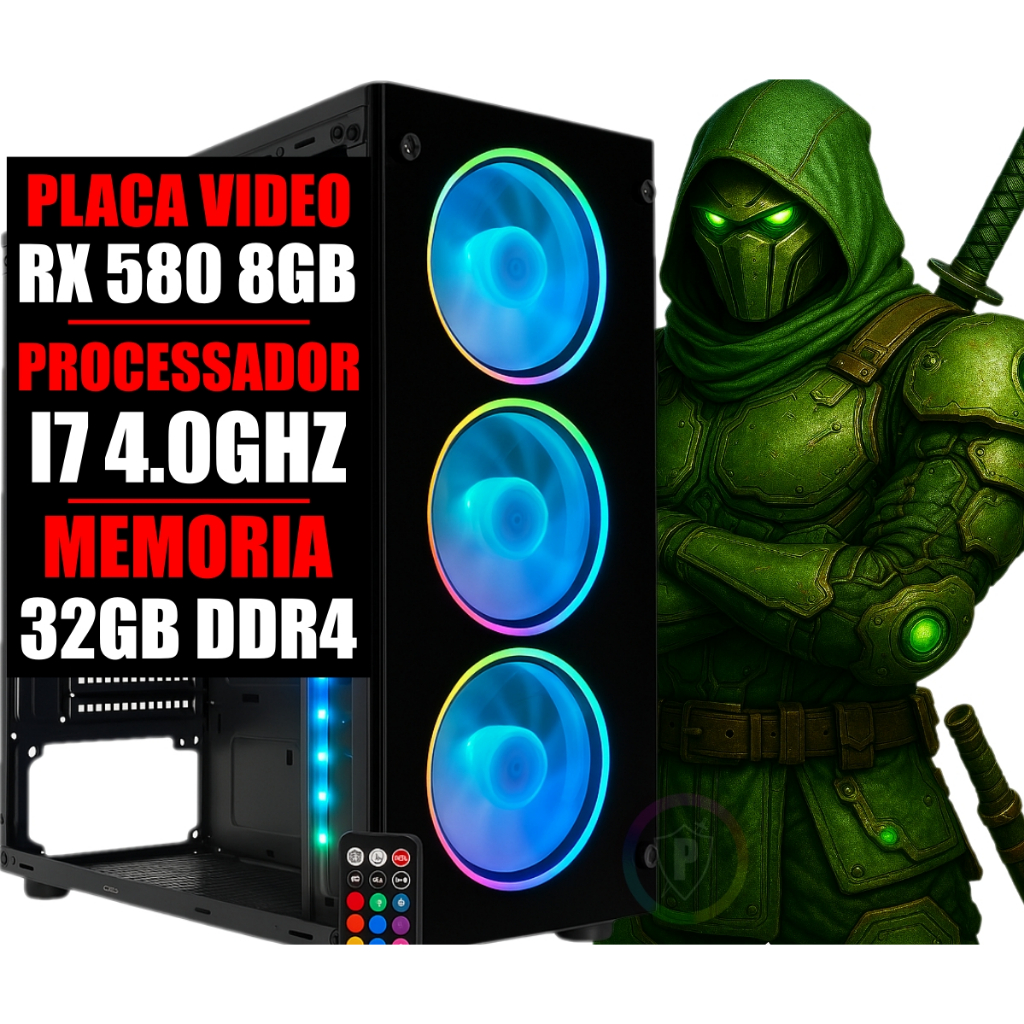 Pc Gamer Intel I7 6 Geração 4.0Ghz / Placa Video Rx 580 8gb / 32gb Ram Ddr4 / Ssd 480gb