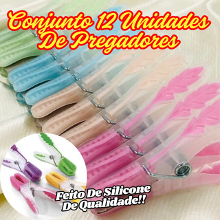 12 Unidades Prendedor Pregadores 9x1Cm Emborrachado Para Roupas Multicolorido De Silicone em Oferta na Shopee