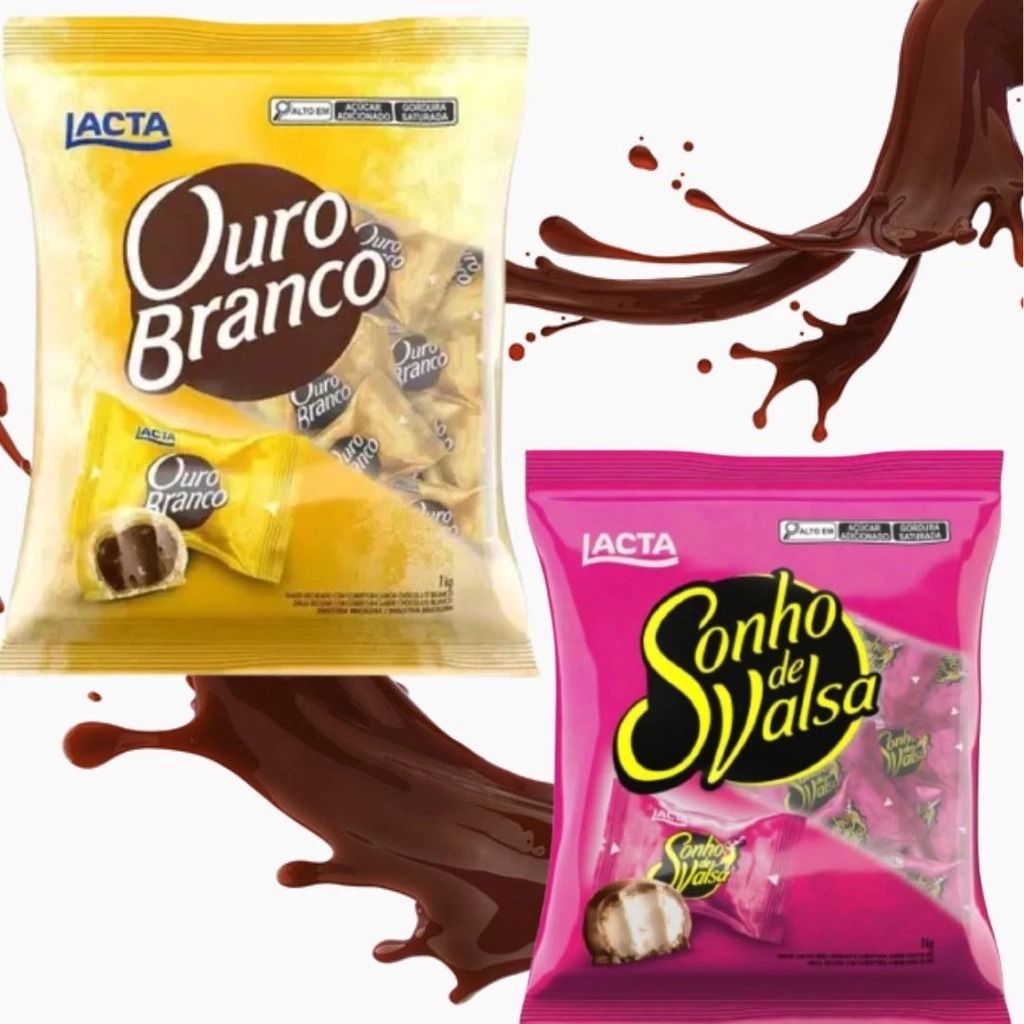 Pacote De Chocolate Bombom Ouro Branco Lacta e Sonho de Valsa - 1kg