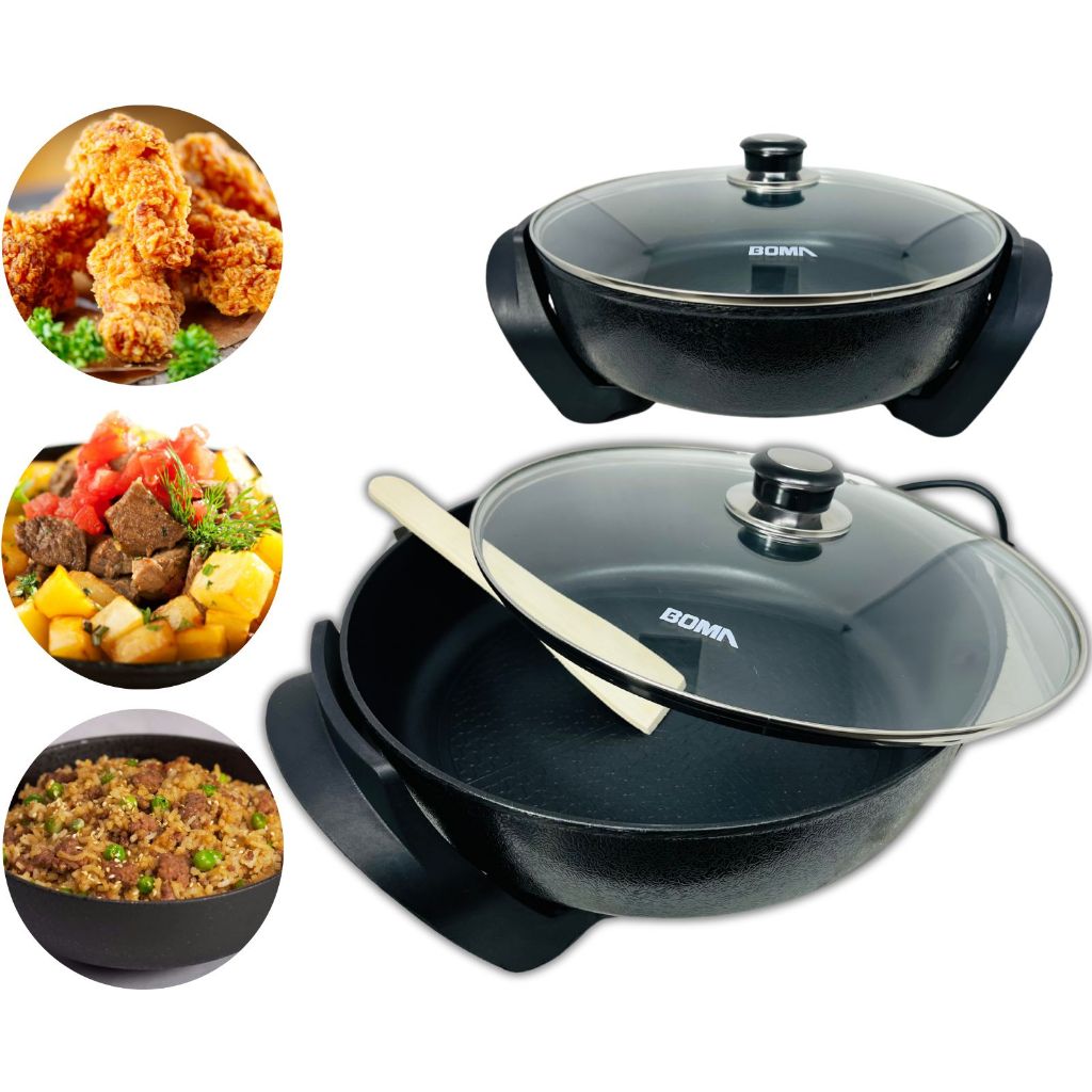 Panela Frigideira Elétrica Antiaderente Com Tampa De Vidro - Sem Óleo- Cozinha / Assa / Frita -220V