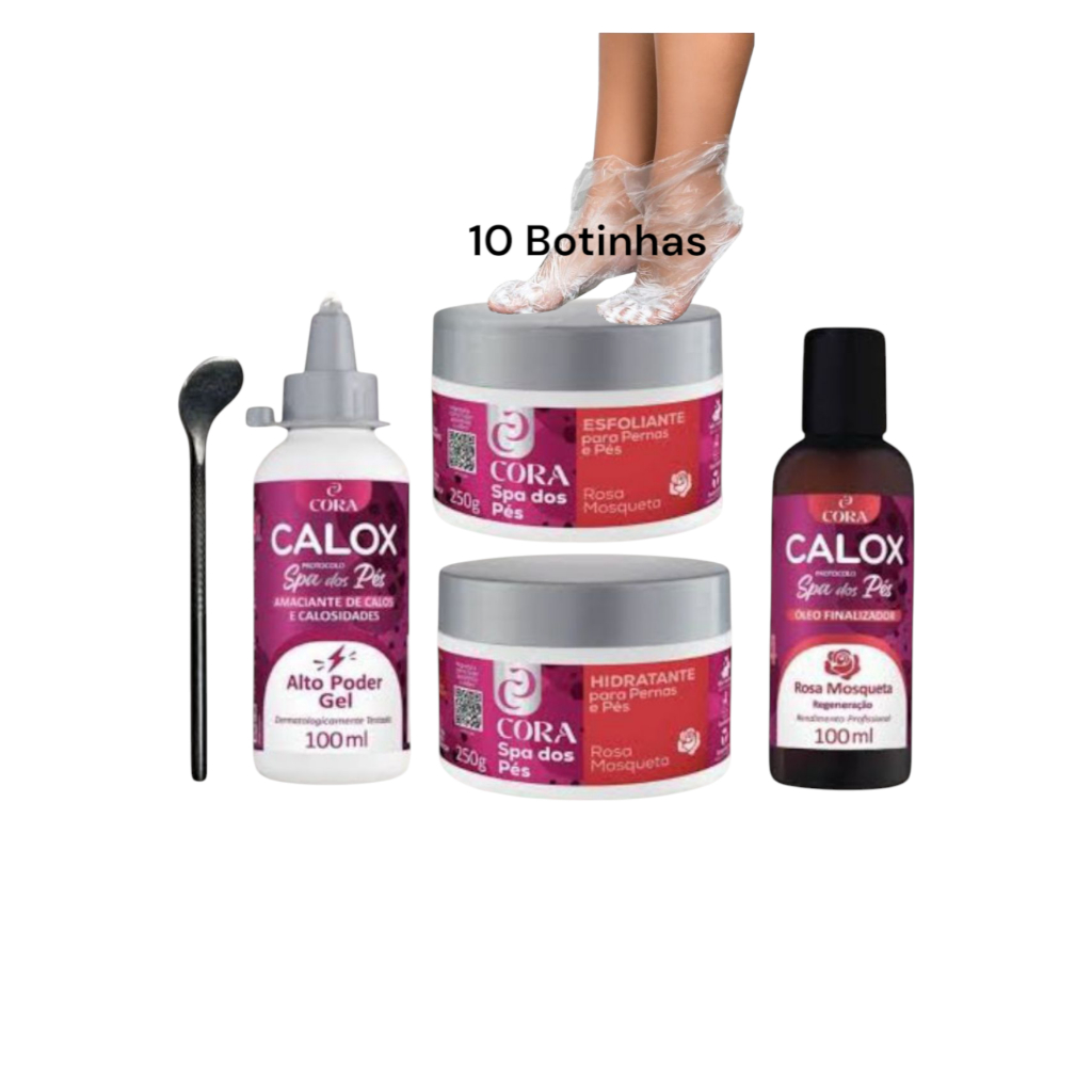 SPA DOS PÉS CALOX, LIXAPÉS E PEMAX  ROSA MOSQUETA+ OLEO FINALIZADOR CALOX+ ESPATULA 222 +10 BOTNHAS