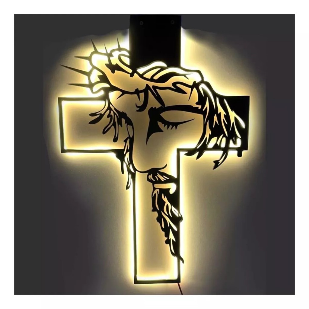 Placa Painel Led Neon Decorativo Luminaria Religião Jesus