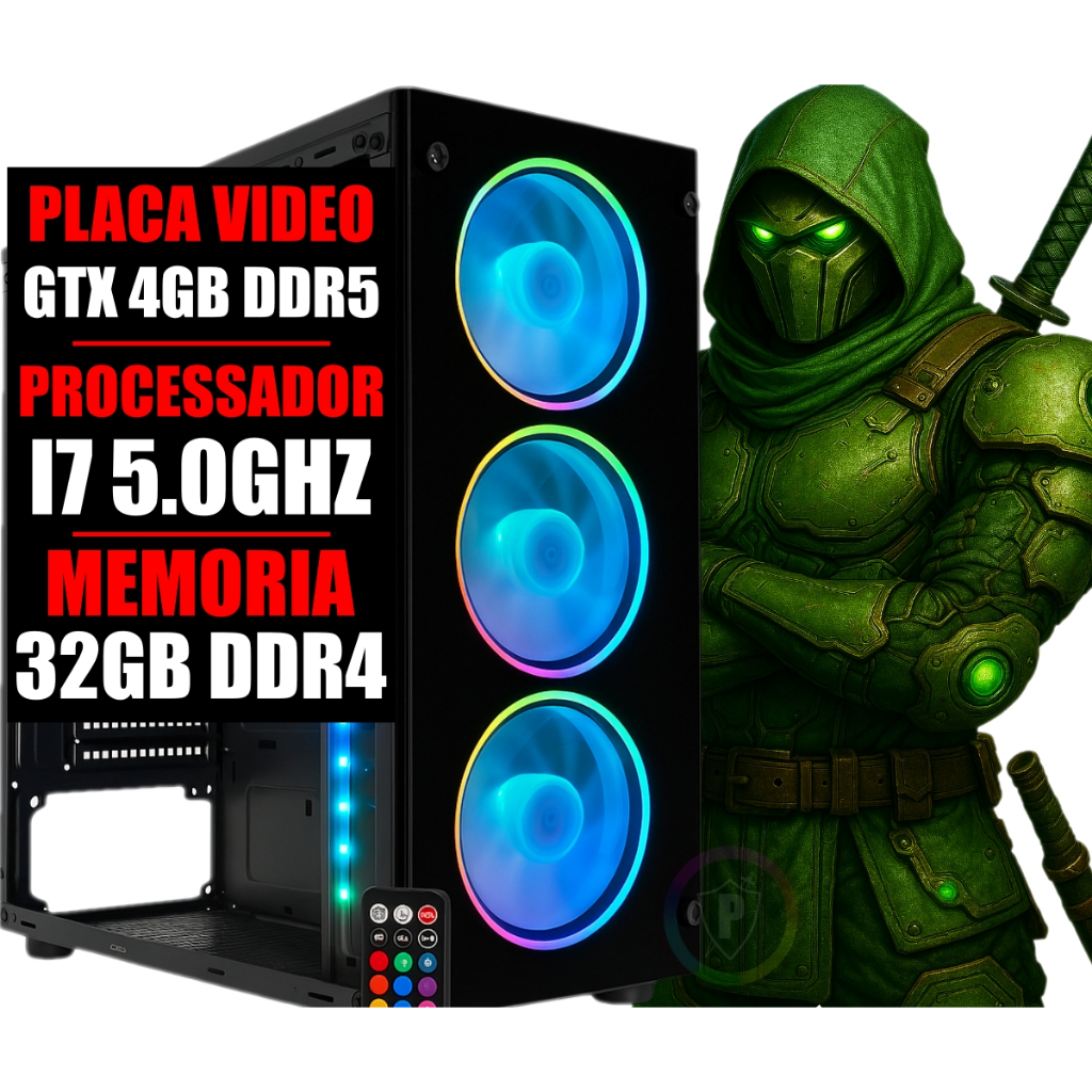 Pc Gamer Intel I7 10 Geração 5.1Ghz / Placa Video Gtx Ddr5 4GB / 32gb Ram Ddr4 / Ssd 480gb