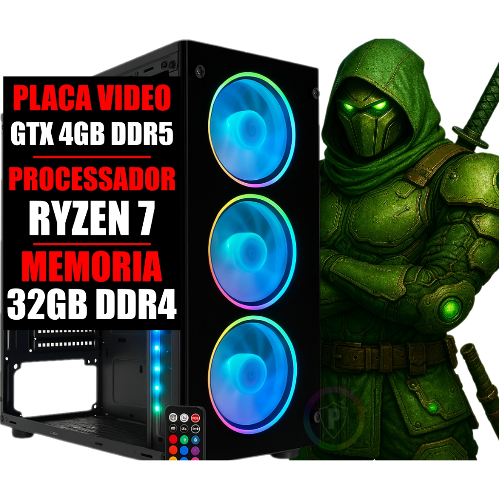 Pc Gamer RGB DDR4 Ryzen 7 / GeForce GTX 4gb Ddr5 / 32GB Ram / Ssd 480gb