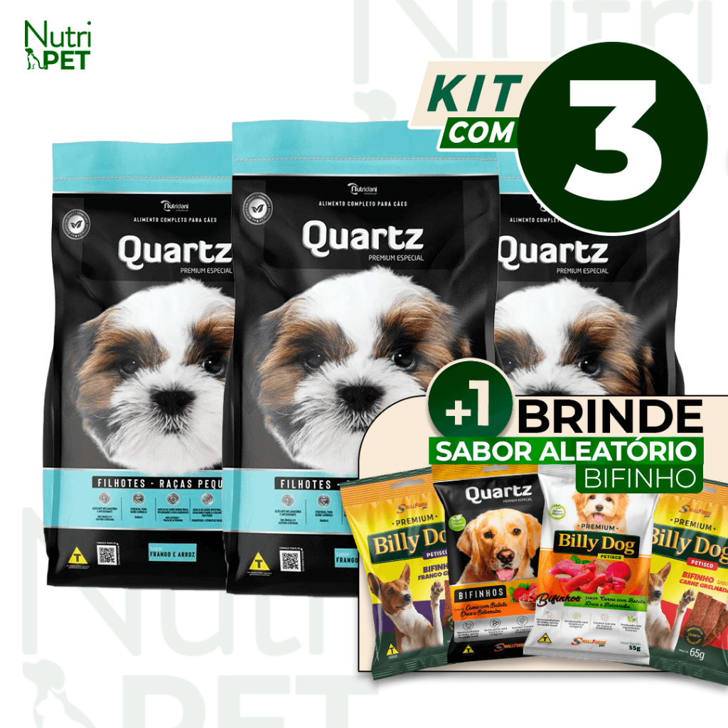 KIT com 3Kgs Ração Quartz Cães Filhotes Raças Pequenas em Oferta na Shopee
