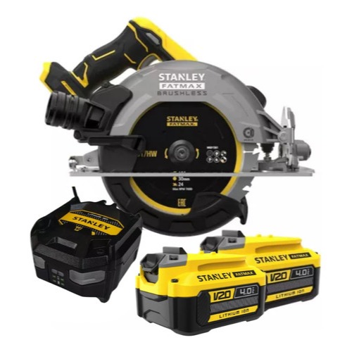 Serra Circular Stanley 20V SBC550 Para Madeira Com 2 Baterias 4Ah e Carregador Bivolt