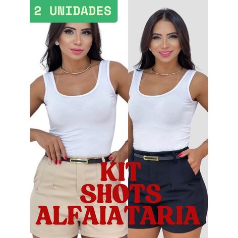 Kit 2 Shorts Alfaiataria Feminina Social Short Cintura Alta  Disfarça Barriga