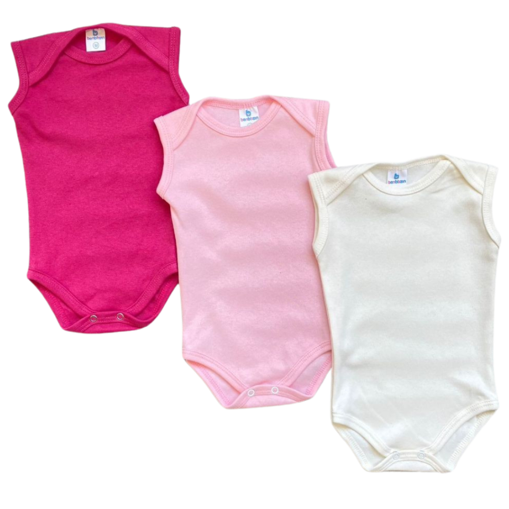 Kit 3 Body de Bebê Infantil Regata Manga Curta Verão 100% Algodão em Oferta na Shopee