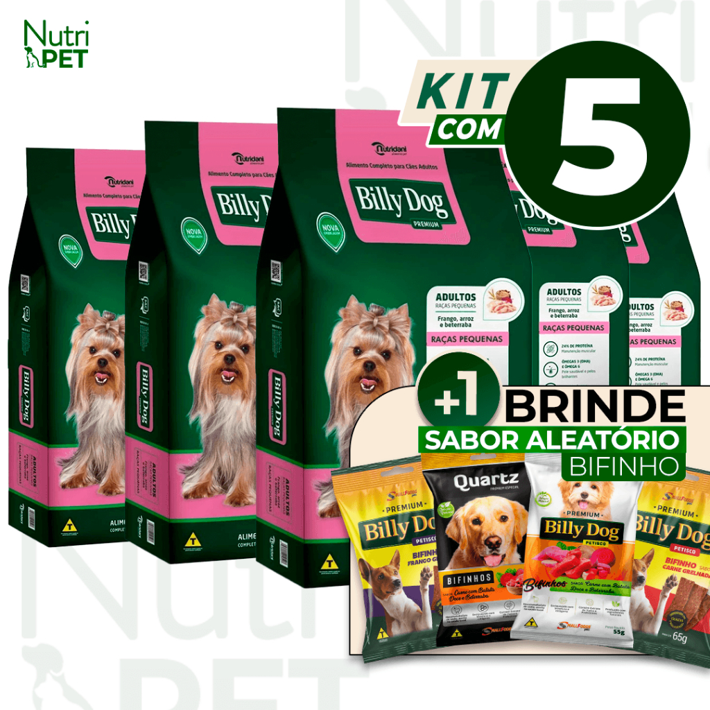 KIT 5 Ração Billy Dog Raças Pequenas Frango e Arroz 1kg em Oferta na Shopee