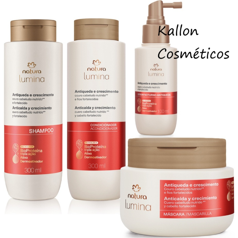 Natura Lumina Antiqueda e Crescimento Estimulante, Shampoo 300 ml, Condicionador 300 ml, Mascara 250 ml, Serum Norturno em Oferta na Shopee