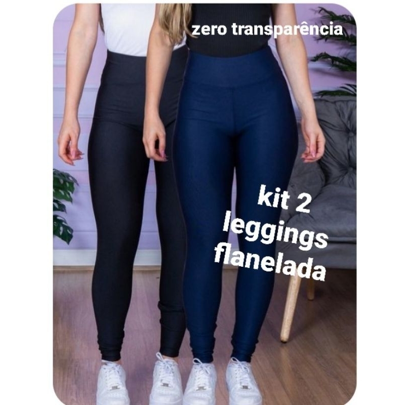 KIT COM 2 CALÇA LEGGING FLANELADA SUPLEX FEMININO CINTURA ALTA ANTI TRANSPARENTE em Oferta na Shopee