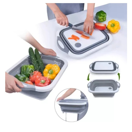 Tábua +Escorredor Bacia Cesta Retrátil Silicone Multifuncional Cozinha 3 em 1