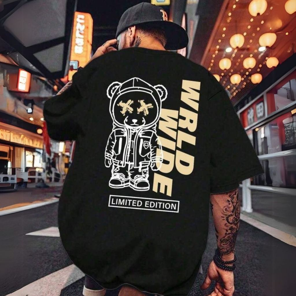 Camiseta Estilosa De Algodão Corte Oversized Urso Streetwear Camisetão Casual Despojado Moda Unissex